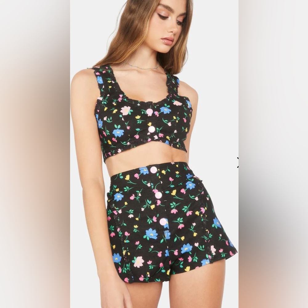 For Love And Lemons Floral Robbin 2pc Crop Top & Shorts Set